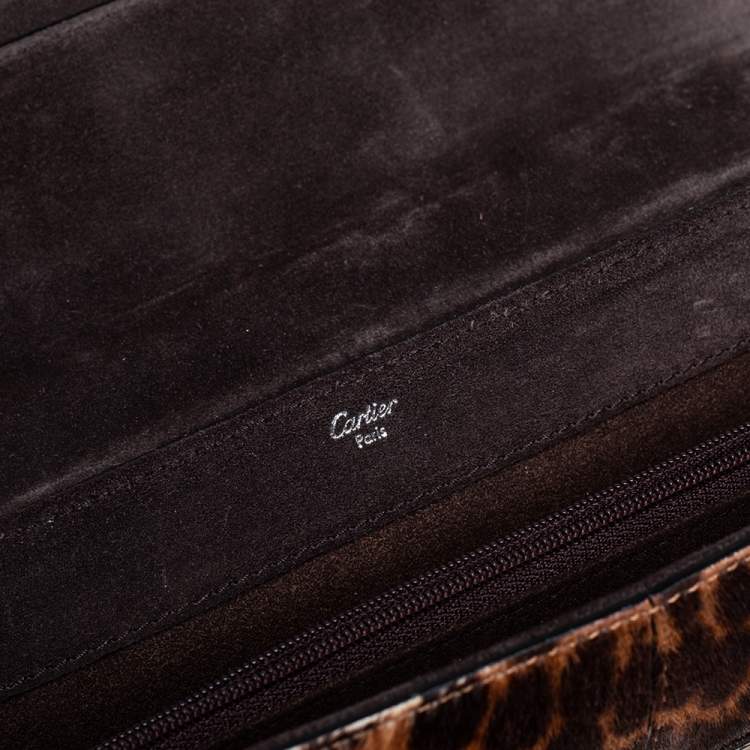 Pre Owned Cartier Brown Animal Print Calf Hair, Suede and Leather Feminine Line Top Handle Bag