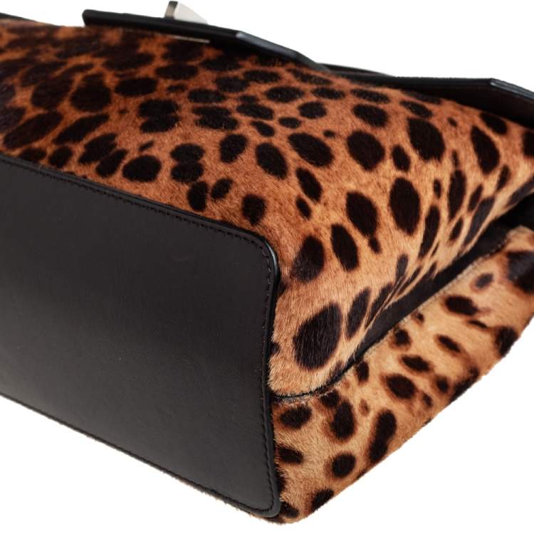 Pre Owned Cartier Brown Animal Print Calf Hair, Suede and Leather Feminine Line Top Handle Bag