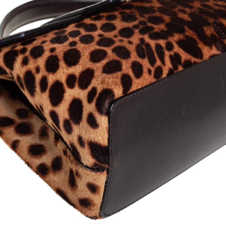 Pre Owned Cartier Brown Animal Print Calf Hair, Suede and Leather Feminine Line Top Handle Bag
