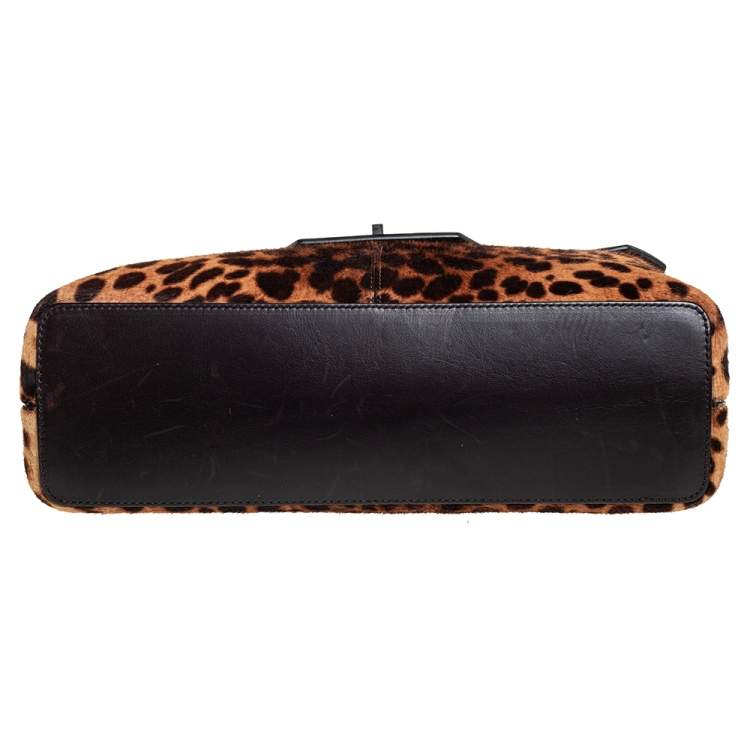 Pre Owned Cartier Brown Animal Print Calf Hair, Suede and Leather Feminine Line Top Handle Bag