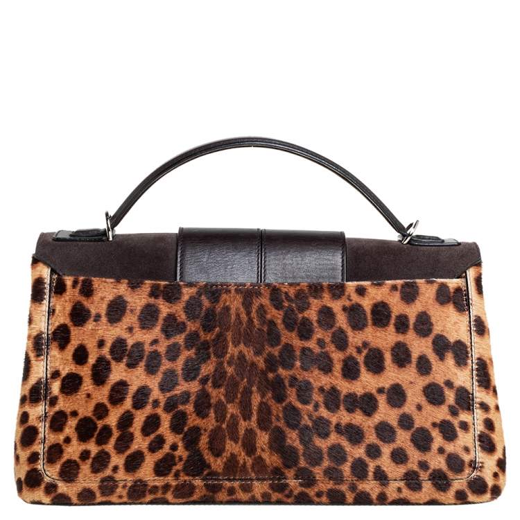 Pre Owned Cartier Brown Animal Print Calf Hair, Suede and Leather Feminine Line Top Handle Bag