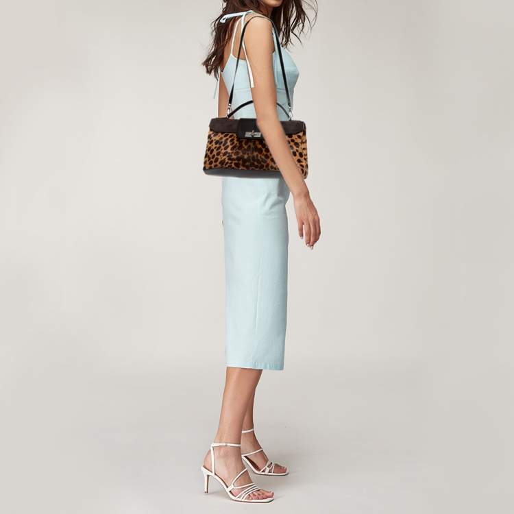 Pre Owned Cartier Brown Animal Print Calf Hair, Suede and Leather Feminine Line Top Handle Bag