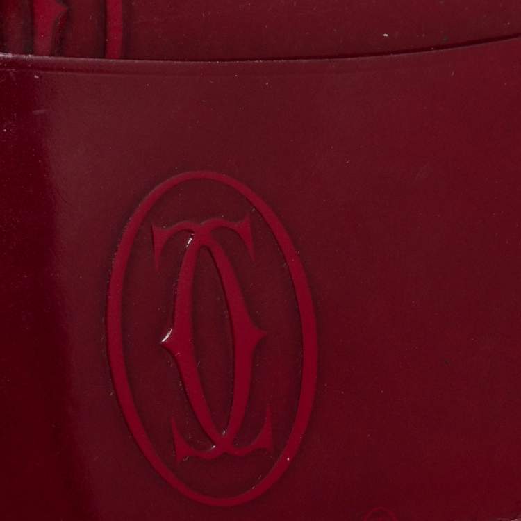 Pre Owned Cartier Maroon Patent Leather Happy Birthday Card Holder