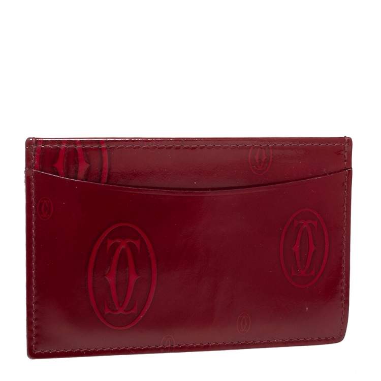 Pre Owned Cartier Maroon Patent Leather Happy Birthday Card Holder