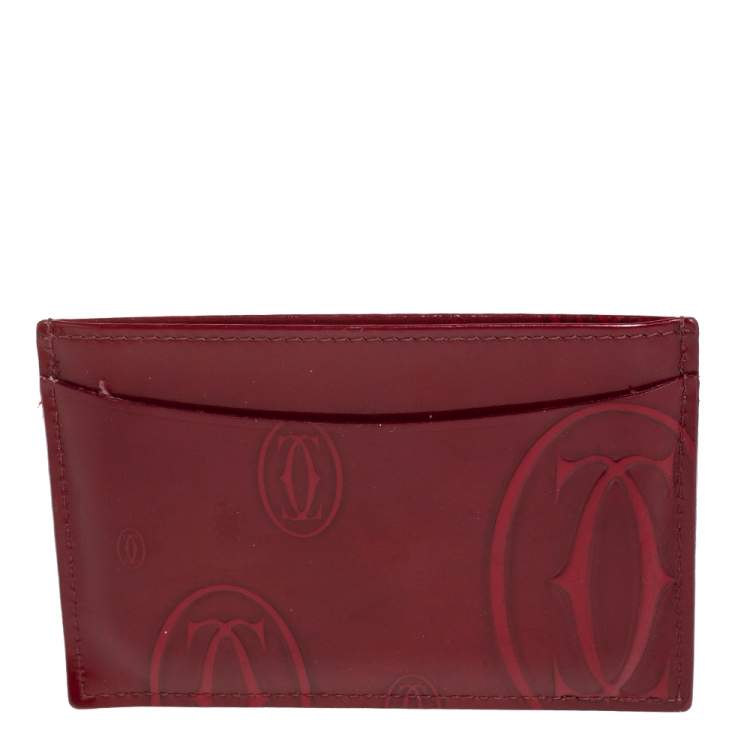 Pre Owned Cartier Maroon Patent Leather Happy Birthday Card Holder