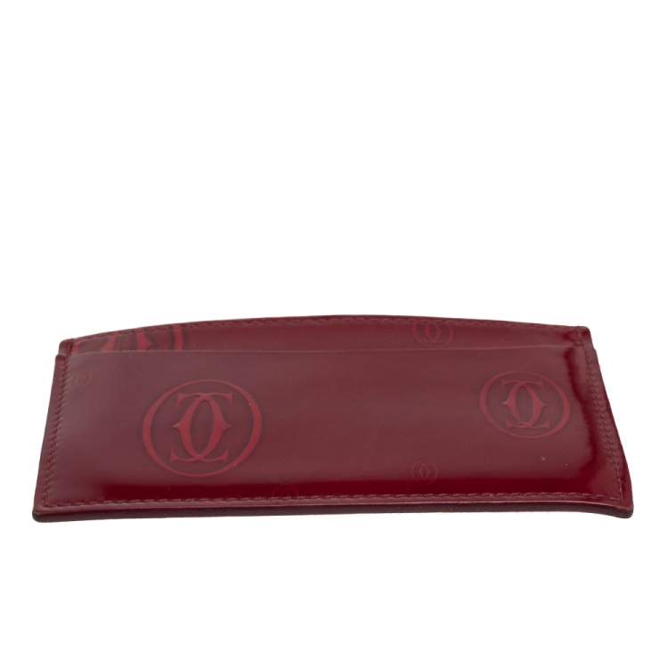 Pre Owned Cartier Maroon Patent Leather Happy Birthday Card Holder