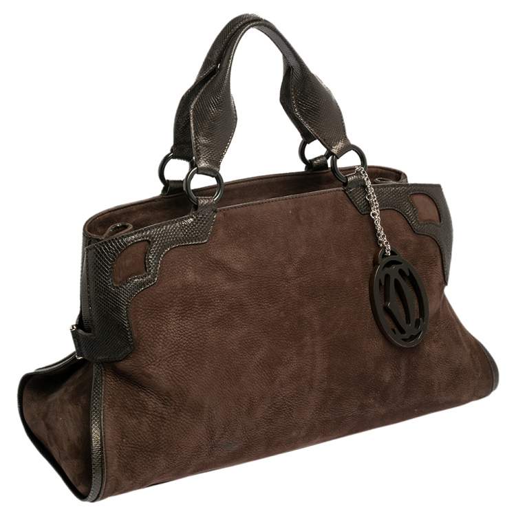 Pre Owned Cartier Brown Suede and Leather Medium Marcello de Cartier Bag
