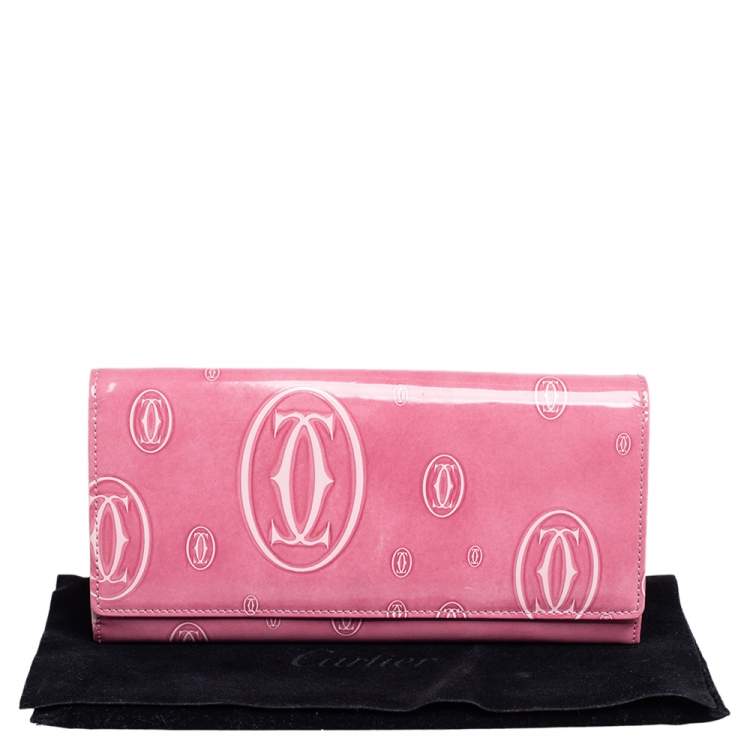 Pre Owned Cartier Pink Patent Leather Happy Birthday Continental Wallet