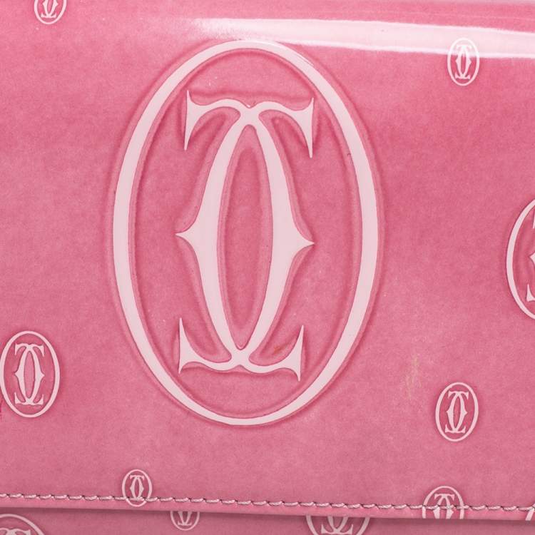 Pre Owned Cartier Pink Patent Leather Happy Birthday Continental Wallet