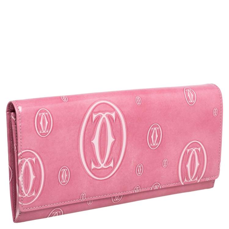 Pre Owned Cartier Pink Patent Leather Happy Birthday Continental Wallet