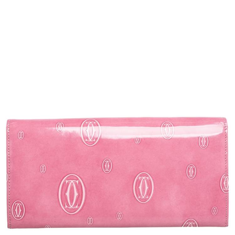 Pre Owned Cartier Pink Patent Leather Happy Birthday Continental Wallet
