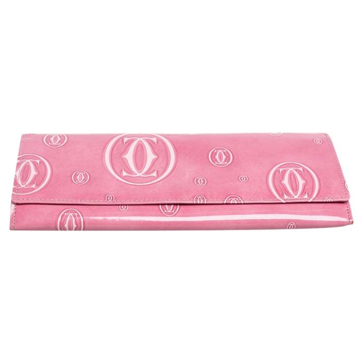 Pre Owned Cartier Pink Patent Leather Happy Birthday Continental Wallet