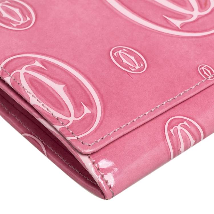 Pre Owned Cartier Pink Patent Leather Happy Birthday Continental Wallet