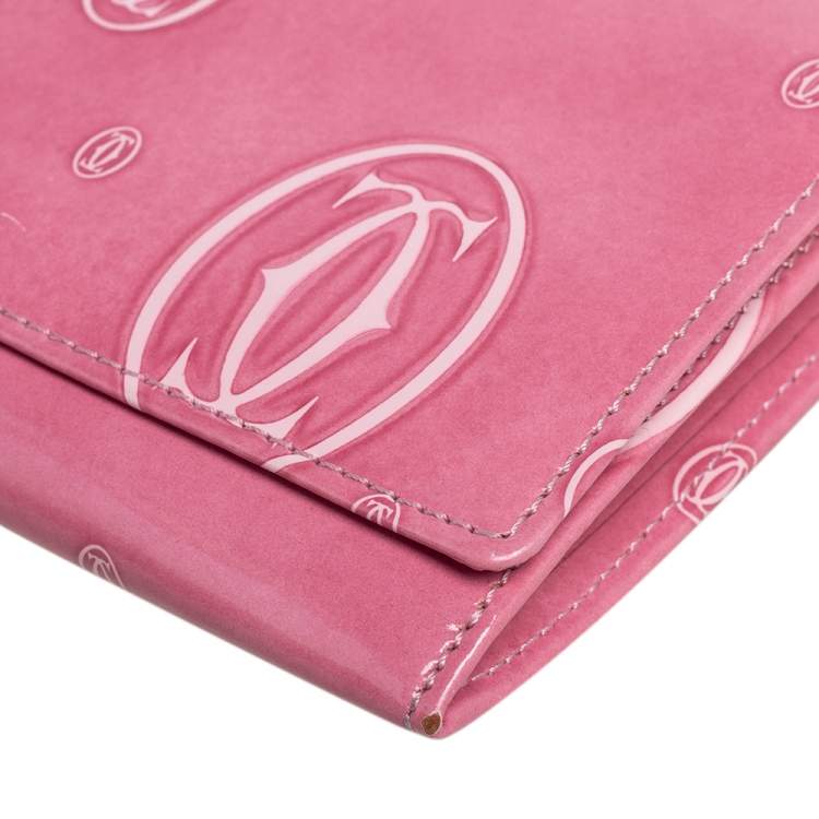 Pre Owned Cartier Pink Patent Leather Happy Birthday Continental Wallet