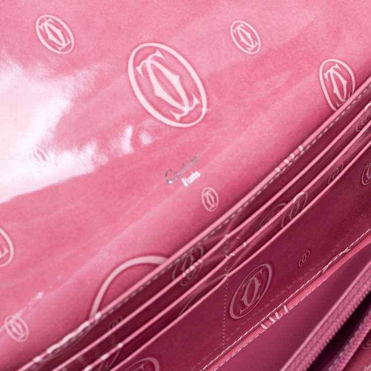 Pre Owned Cartier Pink Patent Leather Happy Birthday Continental Wallet