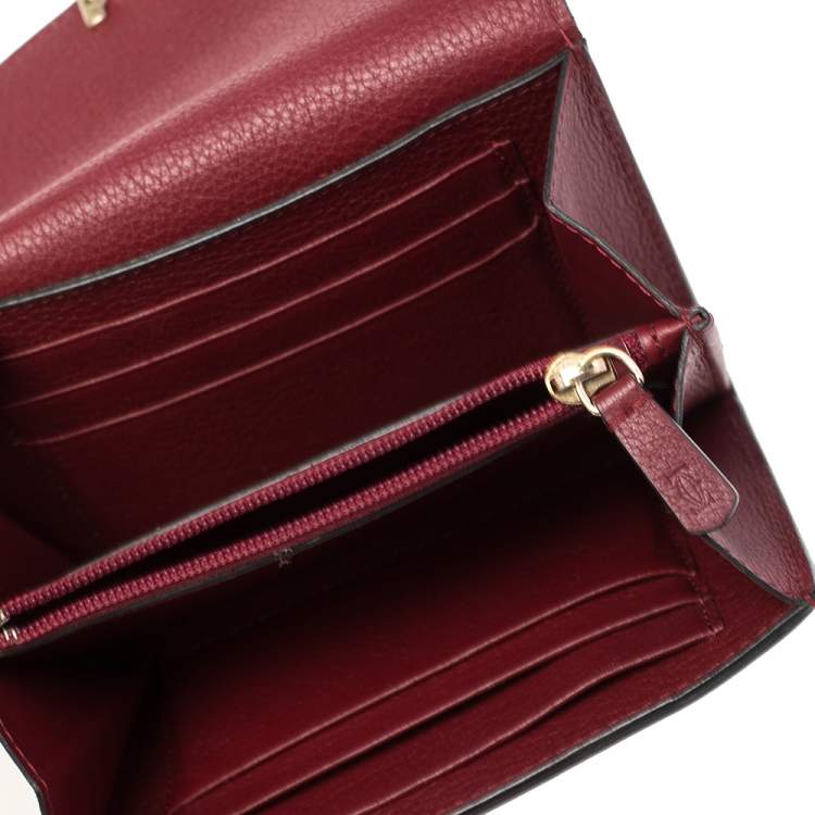 Pre Owned Cartier Wine Red Leather C De Cartier Compact Wallet