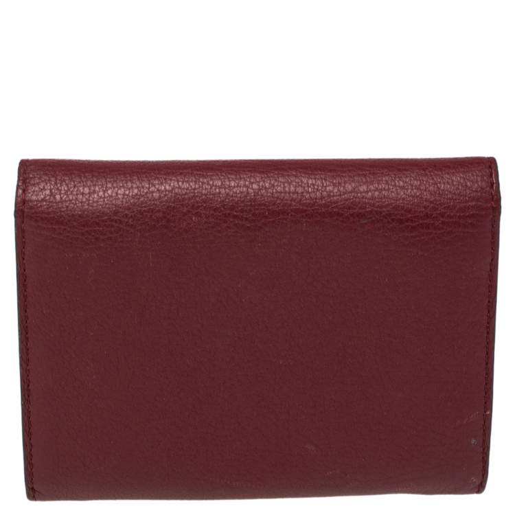 Pre Owned Cartier Wine Red Leather C De Cartier Compact Wallet