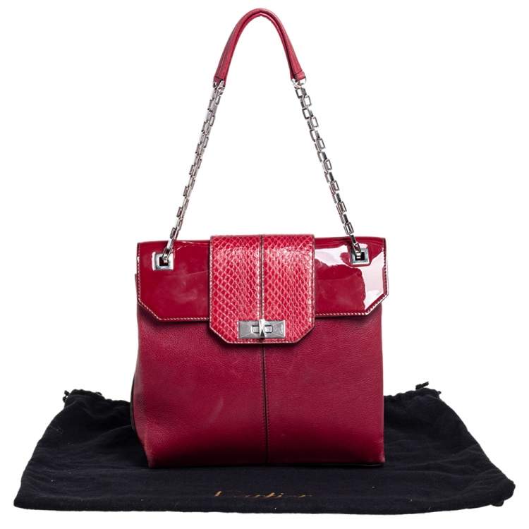 مملوكة مسبقًا Cartier Burgundy Patent Leather/Suede and Python Classic Feminine Line Chain Bag
