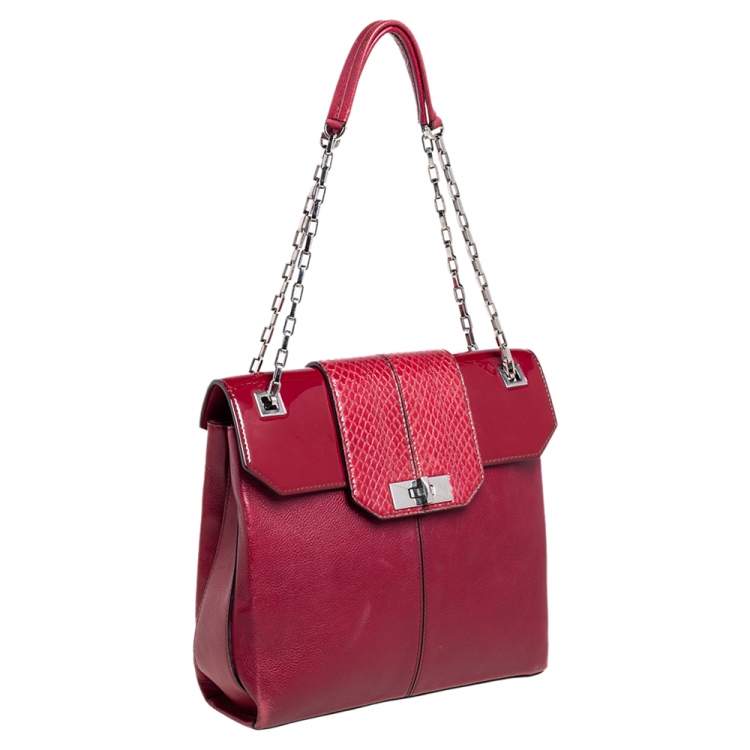 مملوكة مسبقًا Cartier Burgundy Patent Leather/Suede and Python Classic Feminine Line Chain Bag