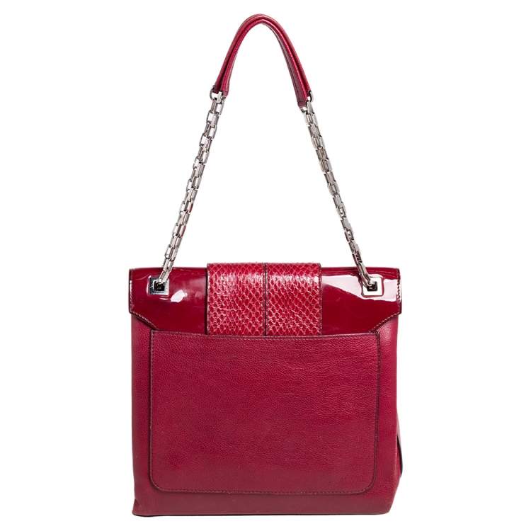 مملوكة مسبقًا Cartier Burgundy Patent Leather/Suede and Python Classic Feminine Line Chain Bag
