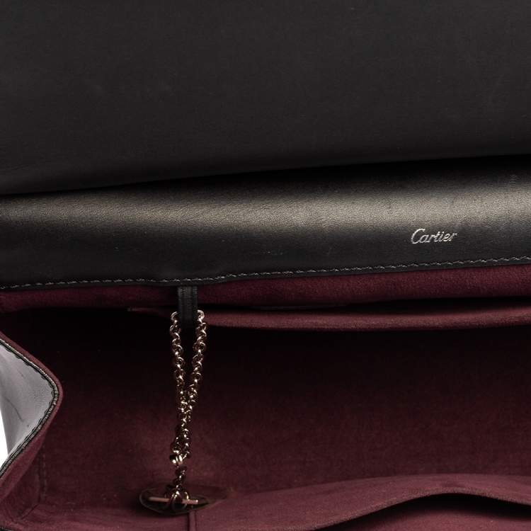 Pre Owned Cartier Black Leather Jeanne Toussaint Top Handle Bag