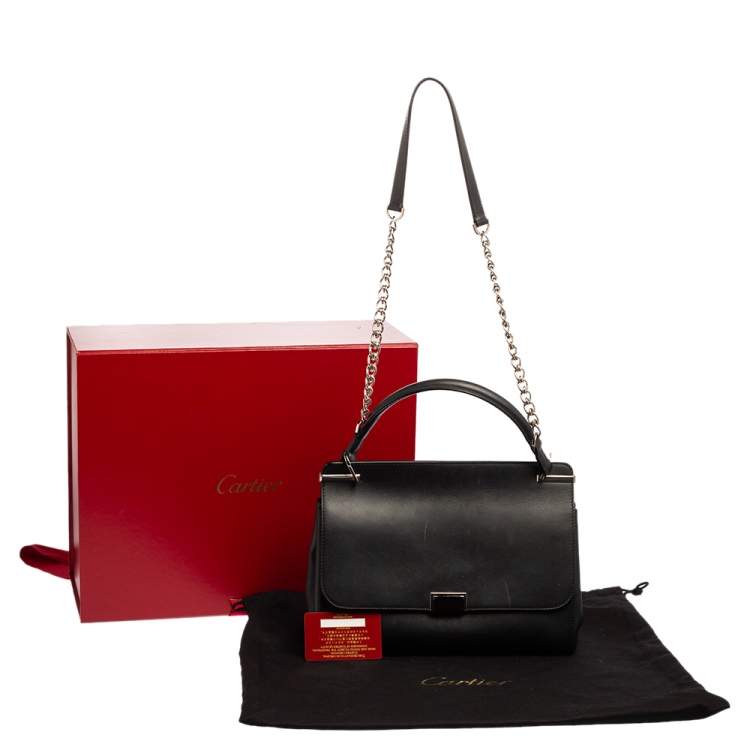 Pre Owned Cartier Black Leather Jeanne Toussaint Top Handle Bag
