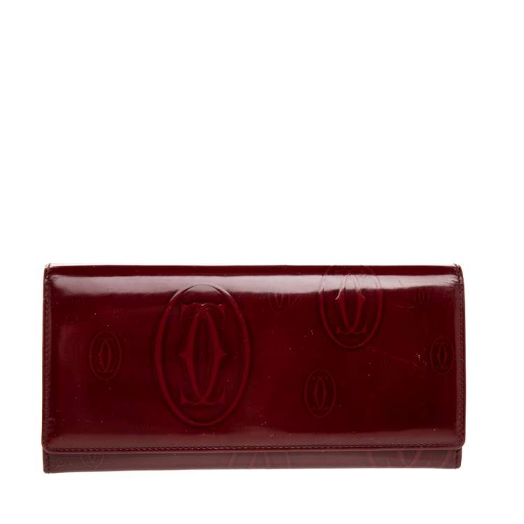 Pre Owned Cartier Dark Red Leather Happy Birthday Continental Wallet