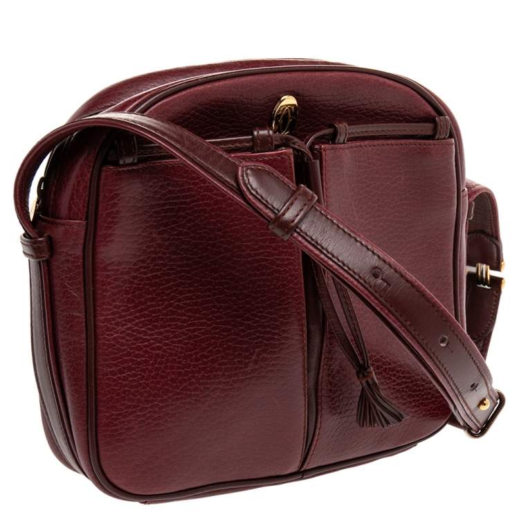 Pre Owned Cartier Burgundy Leather Must de Cartier Crossbody Bag