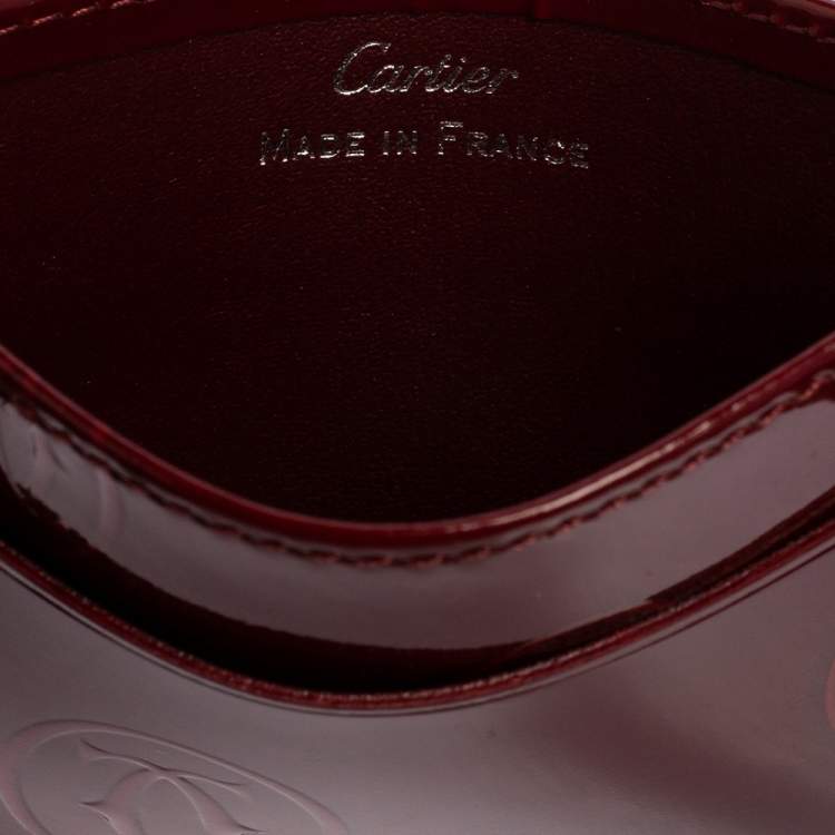 Pre Owned Cartier Maroon Patent Leather Happy Birthday Single Card Holder