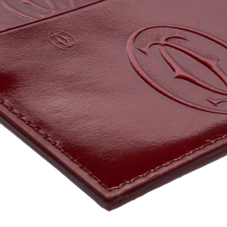 Pre Owned Cartier Maroon Patent Leather Happy Birthday Single Card Holder