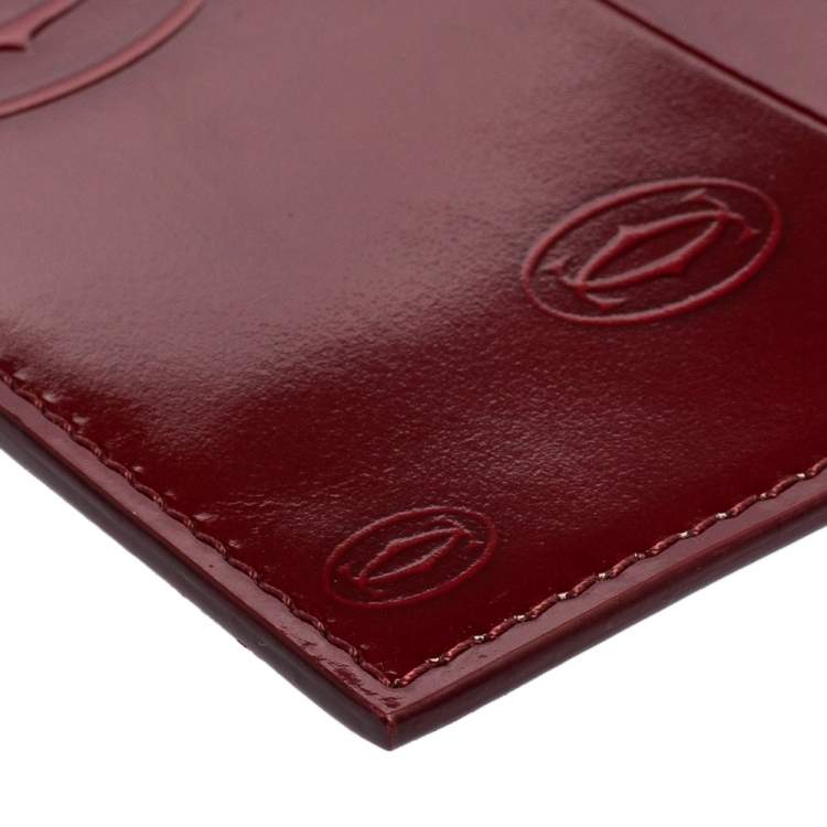 Pre Owned Cartier Maroon Patent Leather Happy Birthday Single Card Holder
