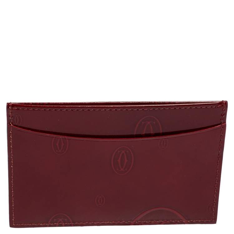Pre Owned Cartier Maroon Patent Leather Happy Birthday Single Card Holder