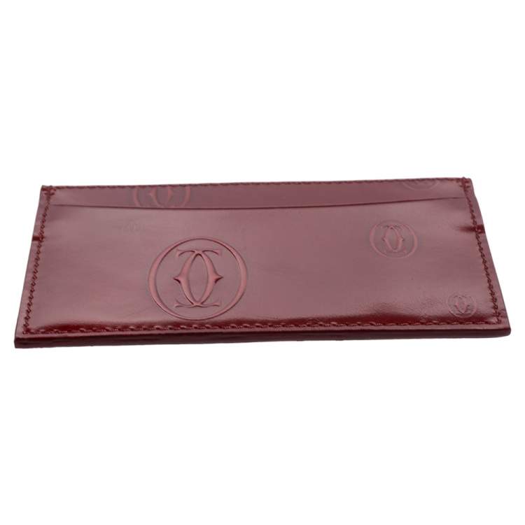 Pre Owned Cartier Maroon Patent Leather Happy Birthday Single Card Holder