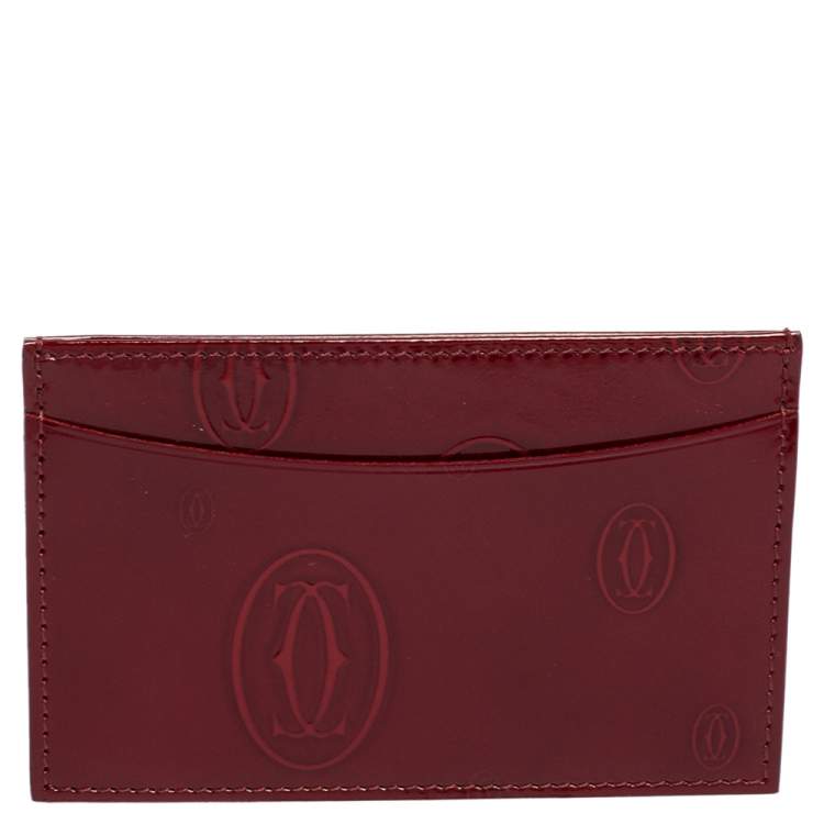 Pre Owned Cartier Maroon Patent Leather Happy Birthday Single Card Holder