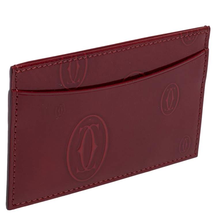 Pre Owned Cartier Maroon Patent Leather Happy Birthday Single Card Holder