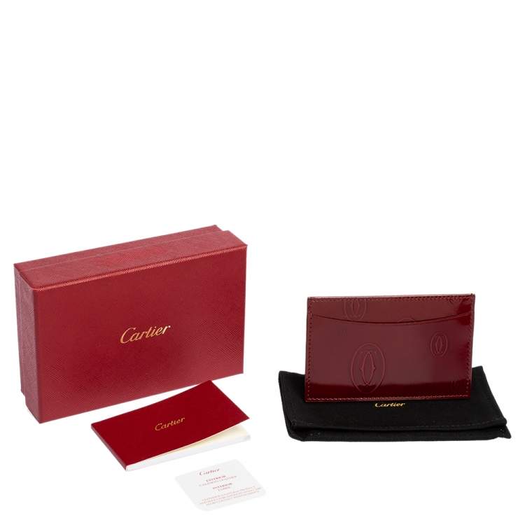 Pre Owned Cartier Maroon Patent Leather Happy Birthday Single Card Holder