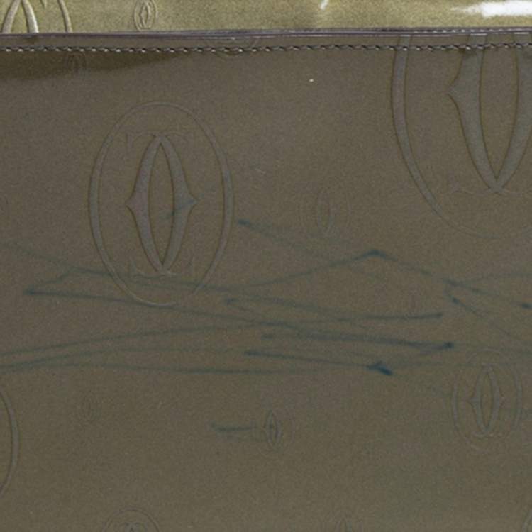Pre Owned Cartier Olive Green Patent Leather Happy Birthday Baguette Bag