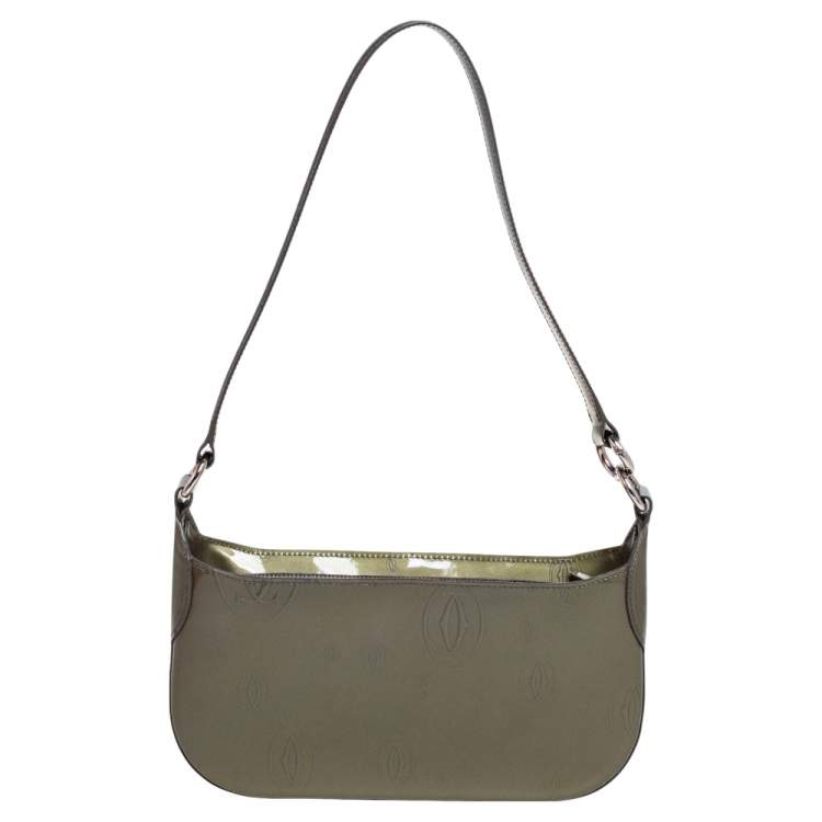 Pre Owned Cartier Olive Green Patent Leather Happy Birthday Baguette Bag