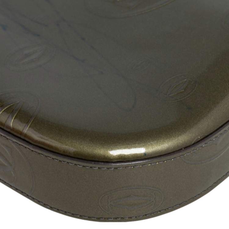 Pre Owned Cartier Olive Green Patent Leather Happy Birthday Baguette Bag