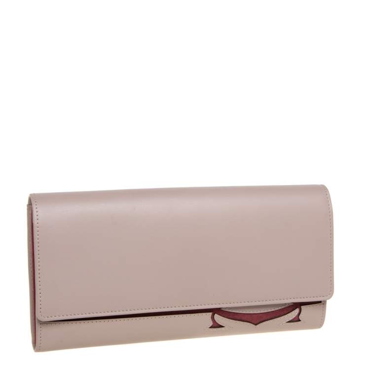 Pre Owned Cartier Taupe/Maroon Leather Flap Continental Wallet