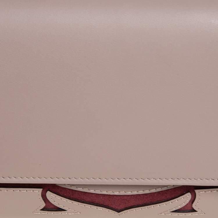 Pre Owned Cartier Taupe/Maroon Leather Flap Continental Wallet