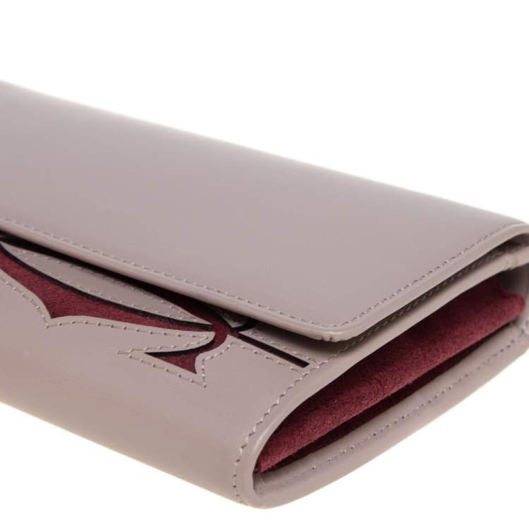 Pre Owned Cartier Taupe/Maroon Leather Flap Continental Wallet