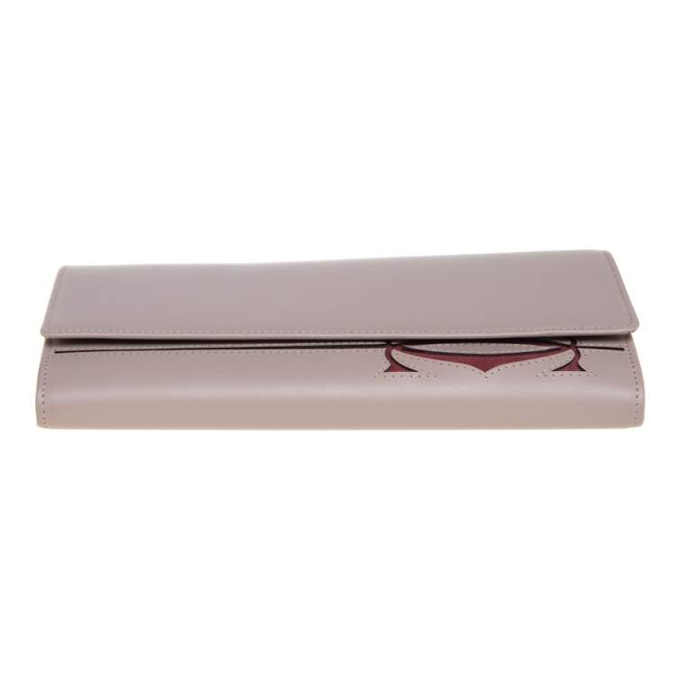 Pre Owned Cartier Taupe/Maroon Leather Flap Continental Wallet