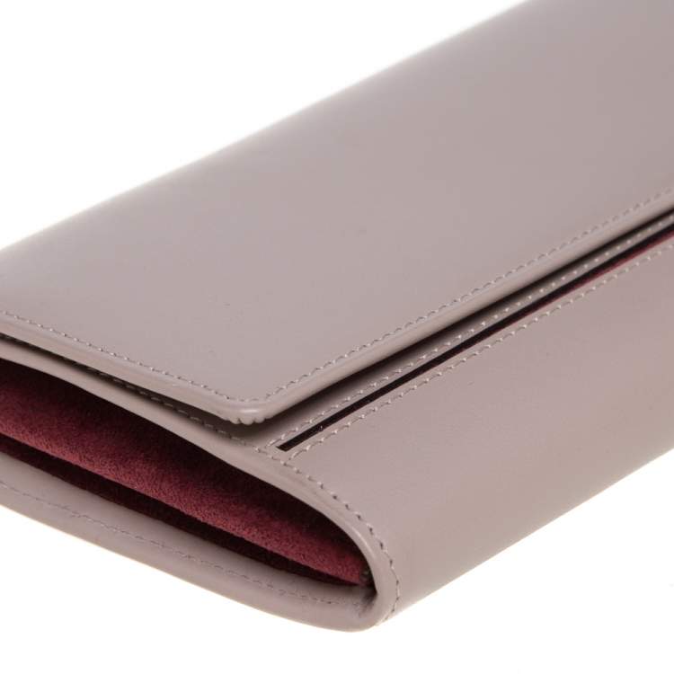 Pre Owned Cartier Taupe/Maroon Leather Flap Continental Wallet