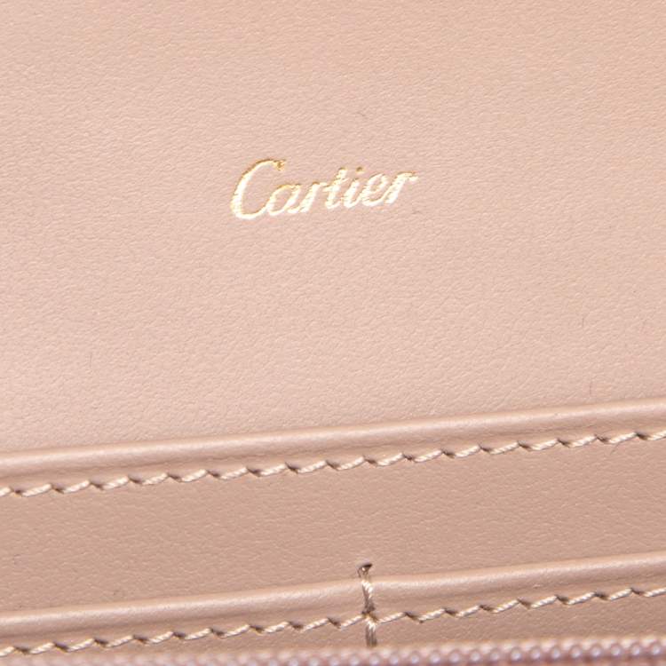 Pre Owned Cartier Taupe/Maroon Leather Flap Continental Wallet