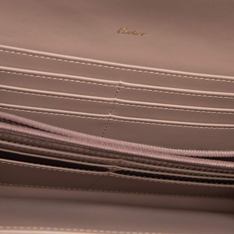 Pre Owned Cartier Taupe/Maroon Leather Flap Continental Wallet