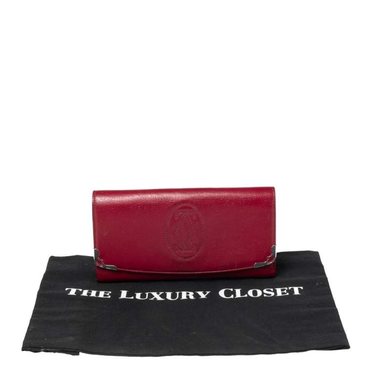 Pre Owned Cartier Burgundy Leather Marcello de Cartier Flap Wallet