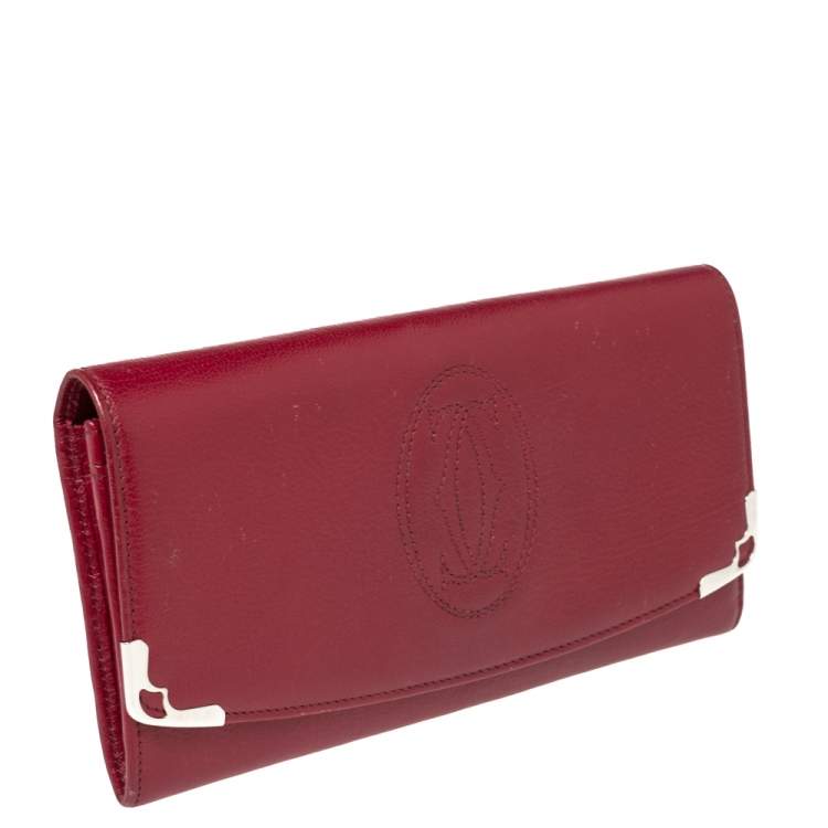 Pre Owned Cartier Burgundy Leather Marcello de Cartier Flap Wallet