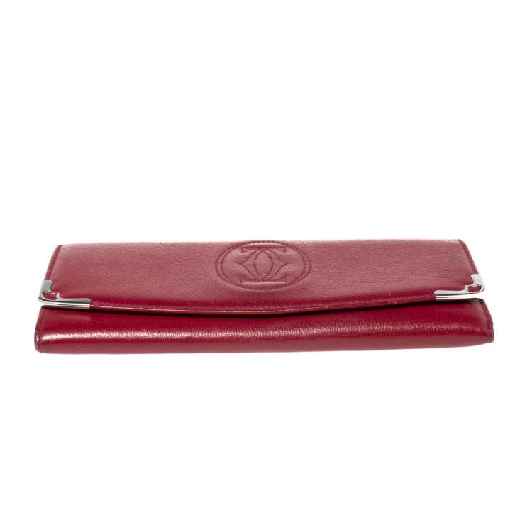 Pre Owned Cartier Burgundy Leather Marcello de Cartier Flap Wallet