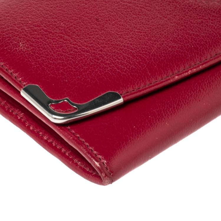 Pre Owned Cartier Burgundy Leather Marcello de Cartier Flap Wallet
